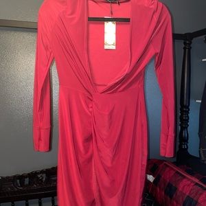 Boohoo Slinky Twist Front Long Sleeved Mini Dress